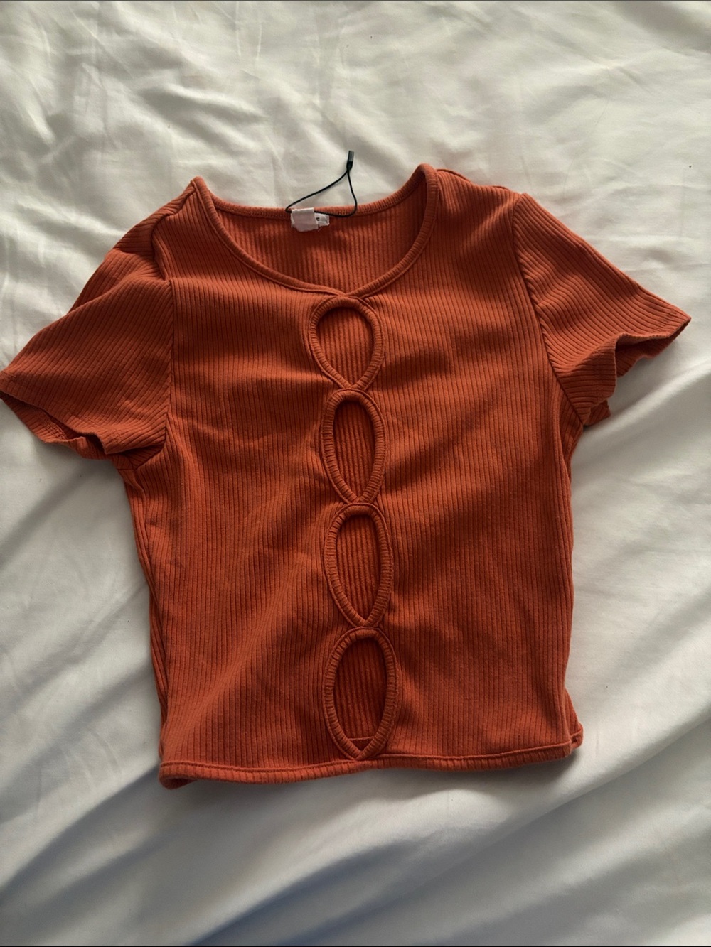 Garage Rust Orange Ribbed Cutout Crop Top
